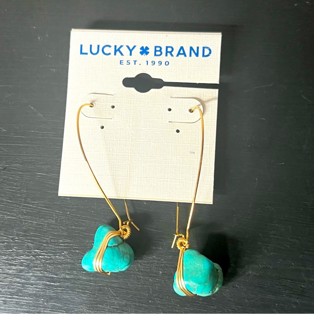 Lucky Brand Turquoise Wire Wrap Drop Earrings NWT